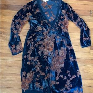 Anthropologie SMALL velvet wrap dress floral